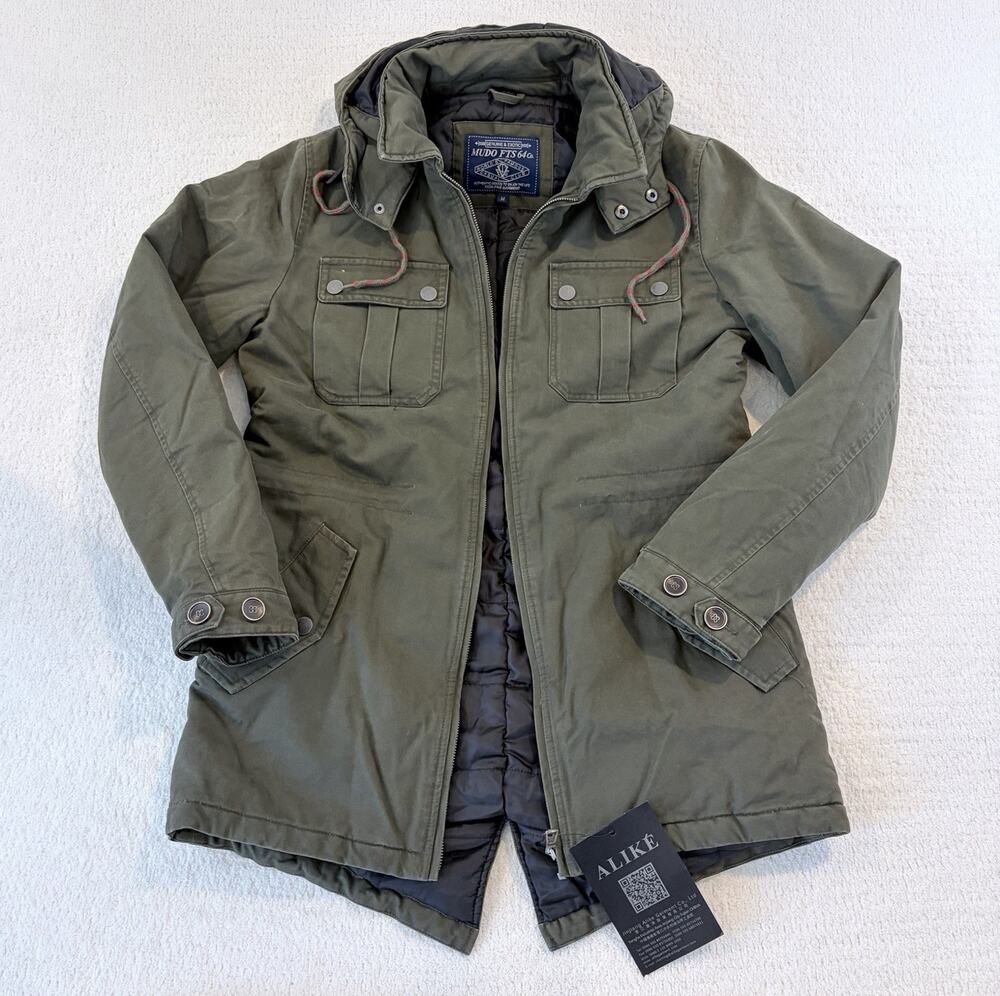 MUDO FTS 64 Men's Green Hooded Parka Jacket Mid-Length Regular Fit XL
